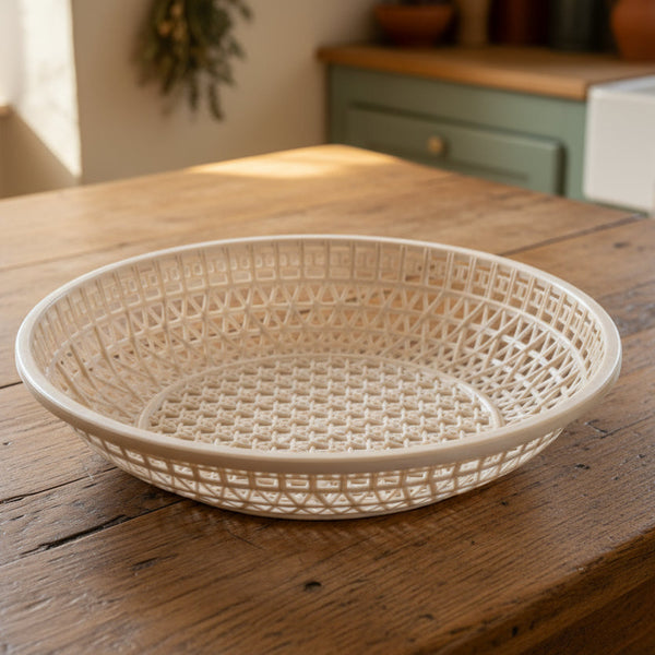 Woven bread basket on a table